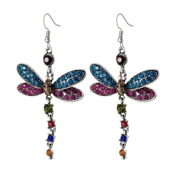 Multi Color Gem Dragonfly Earrings - Picture 2 of 3